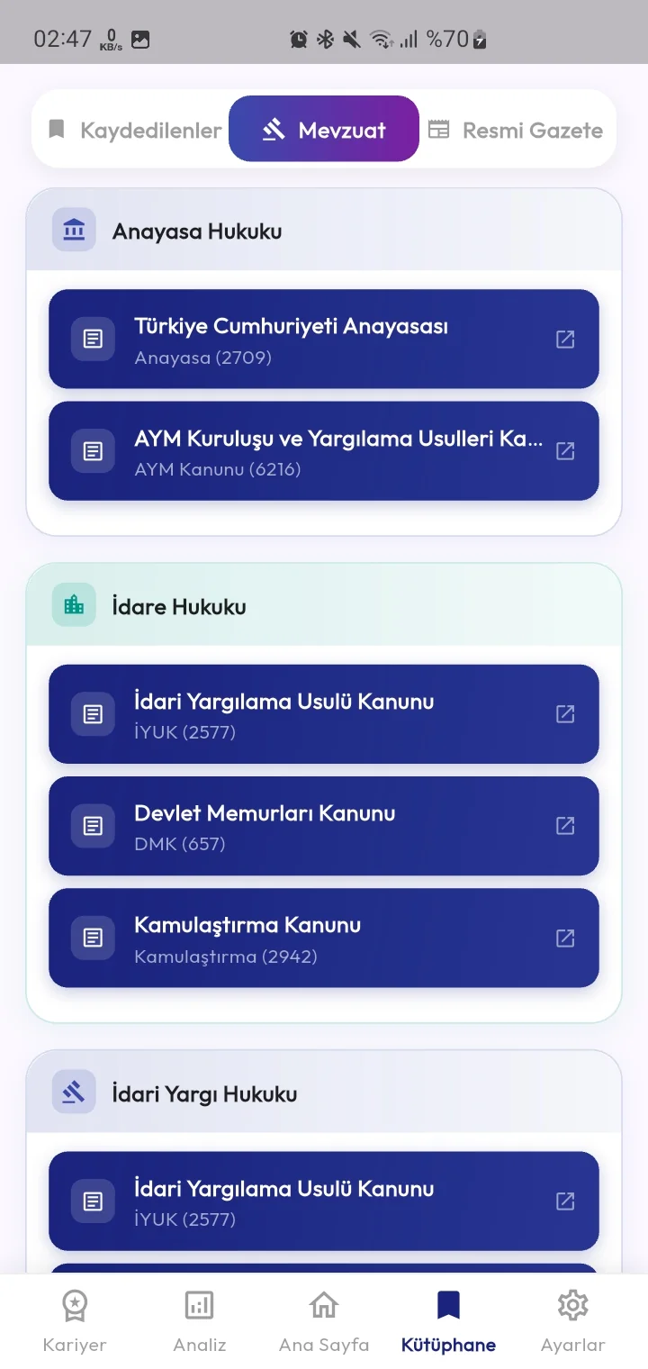 Mevzuat kütüphanesi ekranı