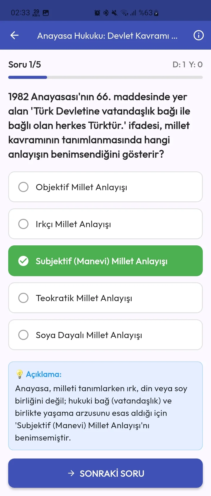Soru ve açıklama ekranı